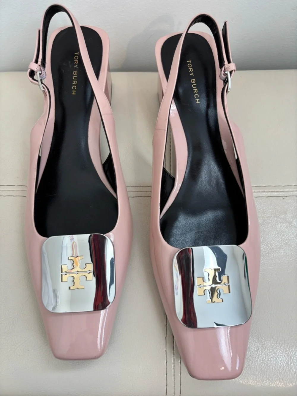 Tory Burch Georgia Slingback Pumps In Pink Patent Leather Size 9M